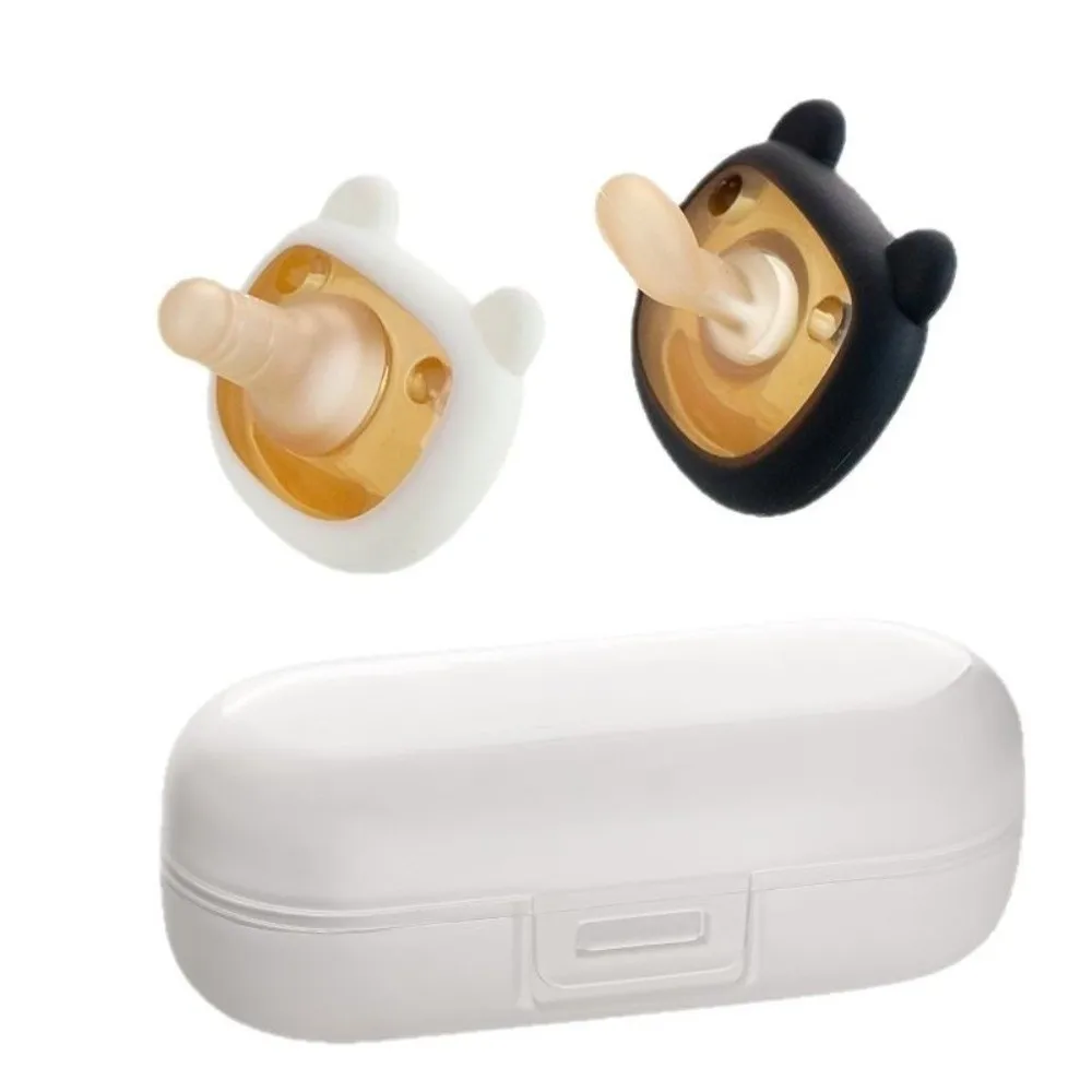 

2pcs/Set Silicone Newborn Pacifier Prevent Flatulence with Storage Box Pacifier Storage Set Antimicrobial Flat Round Mouth