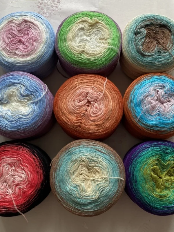 Handmade Gradient Color Cotton Yarn Shoulder Wrap Scarf Summer Short Sleeve Cake Yarn Splicing Segment Dyeing Weaving Long ...