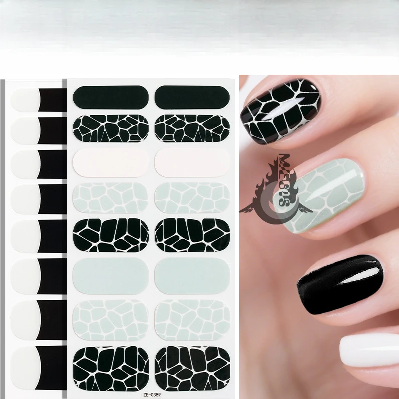 MEBIS 16-tips stickers grijze glitterbloemen lenteontwerp nagelsticker volledige dekking nagelstrips druk op nagelsticker kunst