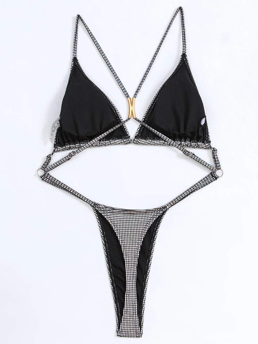 Shiny PU Leather Extreme Mini String Thong Monokini Backless Women Swimwear One Piece Swimsuit Female High Cut Bathing Suit Swim