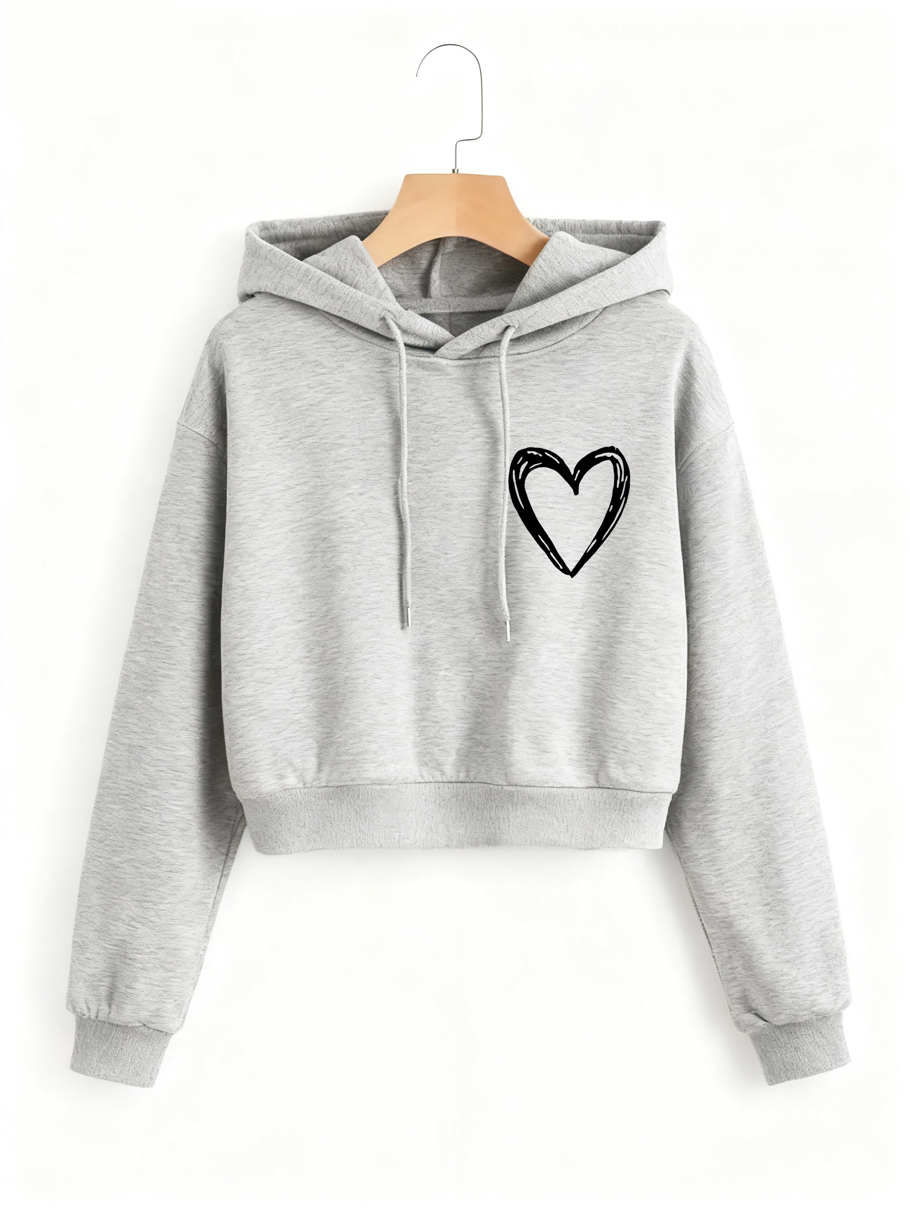 Fashion Love Heart Letter Print Autumn Winter Cropped Sweatshirt Crop Top Hoodie Y2k Sweatshirts Gothic Casual Style Clothes
