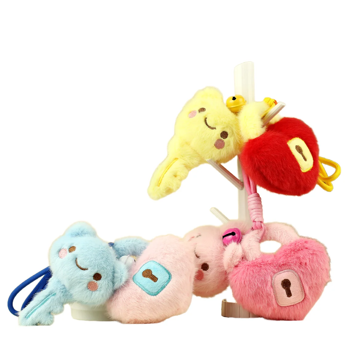 24pcs/lot 12cm New Cartoon key Plush toys Keychain Creative Key heart Lock pendant Small Gift