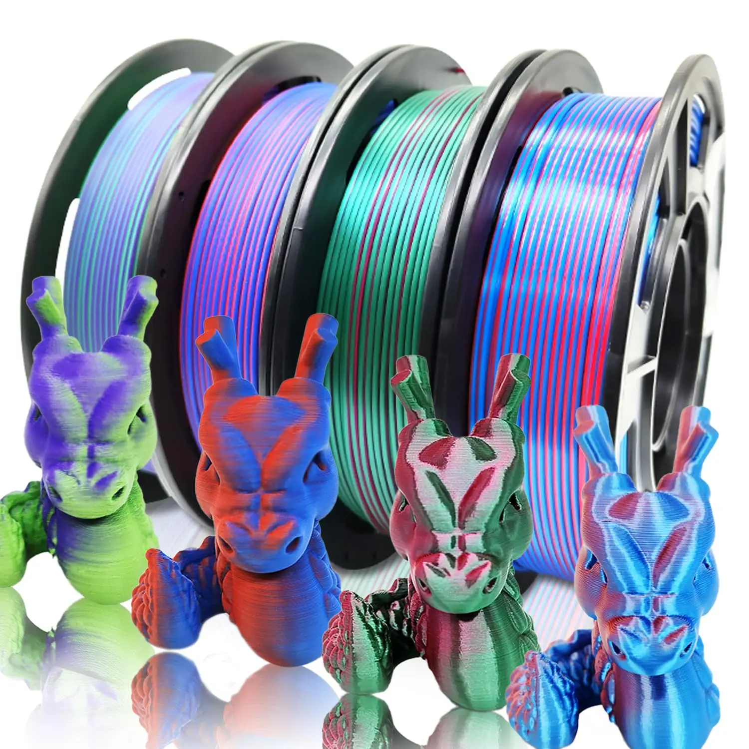 

Dual Color Coextrusion PLA Filament 1.75mm for 3D Printers, 4 x 250g Spools Matte and Silk Colors