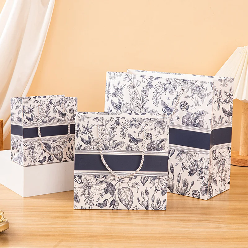 Gift Bags Mother's Day Gift Wrapping Bags Floral Paper Bags Tote Pouch Birthday Paper Storage Premium Wrap Storage with Ribbon