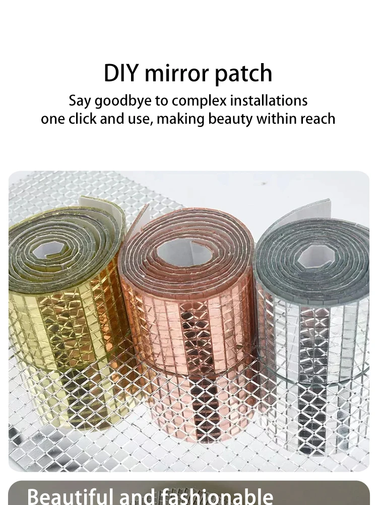4x100cm Creative DIY Glass Mirror Stickers Mosaic Glass Self-adhesive Mirror Wall Stickers 3D Background Wall Mirror Decoration