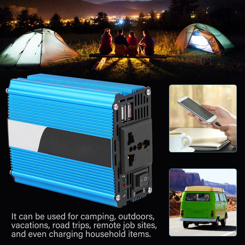 RV Solar Inverter, 500W DC 12V to AC 220V‑240V Peak 600W Car Power Inverter Converter Dual USB Charger Adapter