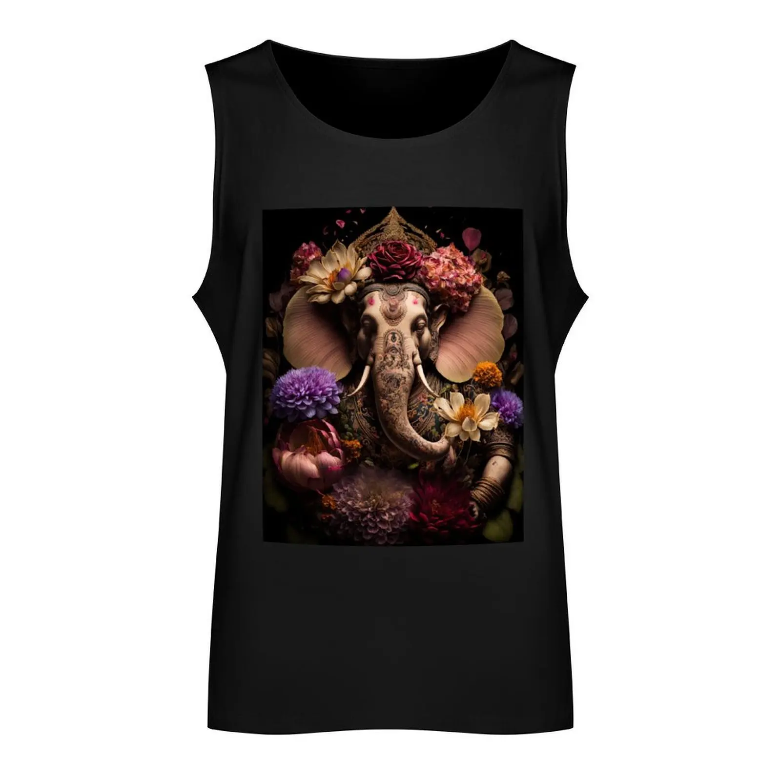 Ganesha with Colourful Flowers Tank Top gym training accessories summer clothes for men