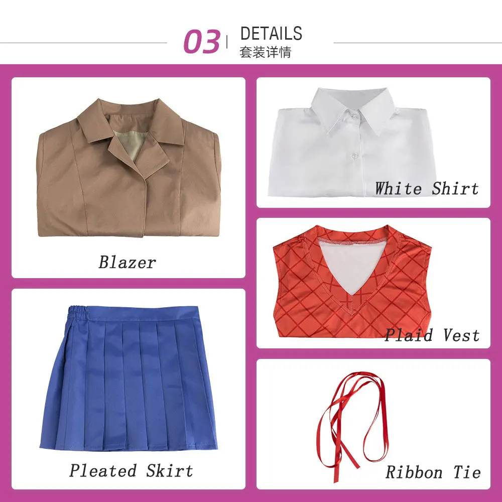 Game Doki Literature Club Natsuki Cosplay Sayori Yuri Monika Cosplay Kostüm Perücken-Set Schuluniform Mädchen Frauen Kostüme – Detail 7