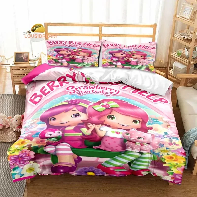 3D Print Strawberry Cartoon Shortcake Bedding Set Boys Girls Twin Queen King Size Duvet Cover Pillowcase Bed boys Adult Bedroom