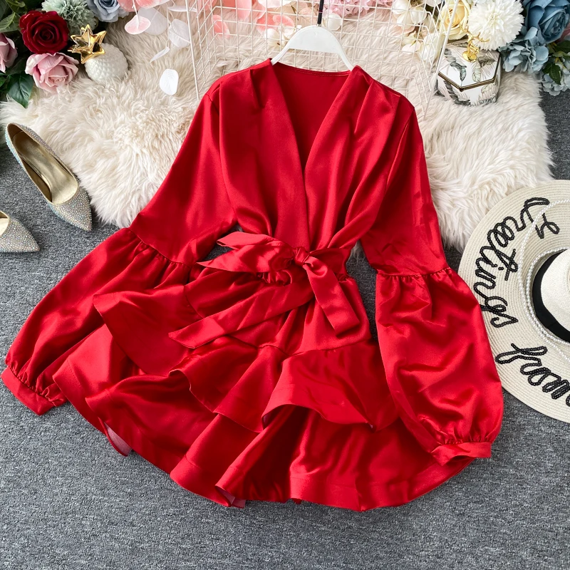 Vestido Midi F Retrô com Decote em V, Sem Mangas, Cintura Ajustável, Saia Dupla Camada, Estilo Coreano, para o Dia a D...