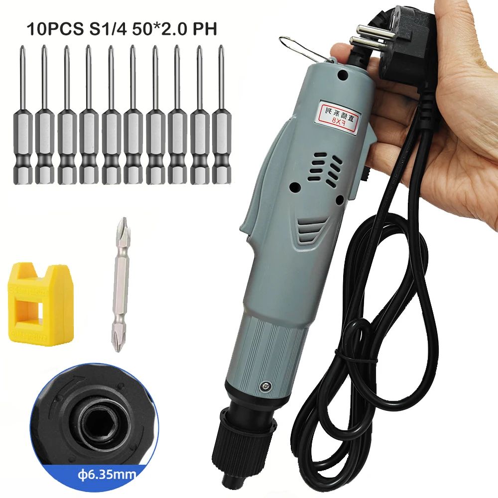 220V Industrial Electric Screwdriver with 10PCS Bits Kits Electric Screwdriver Repair Power Tool