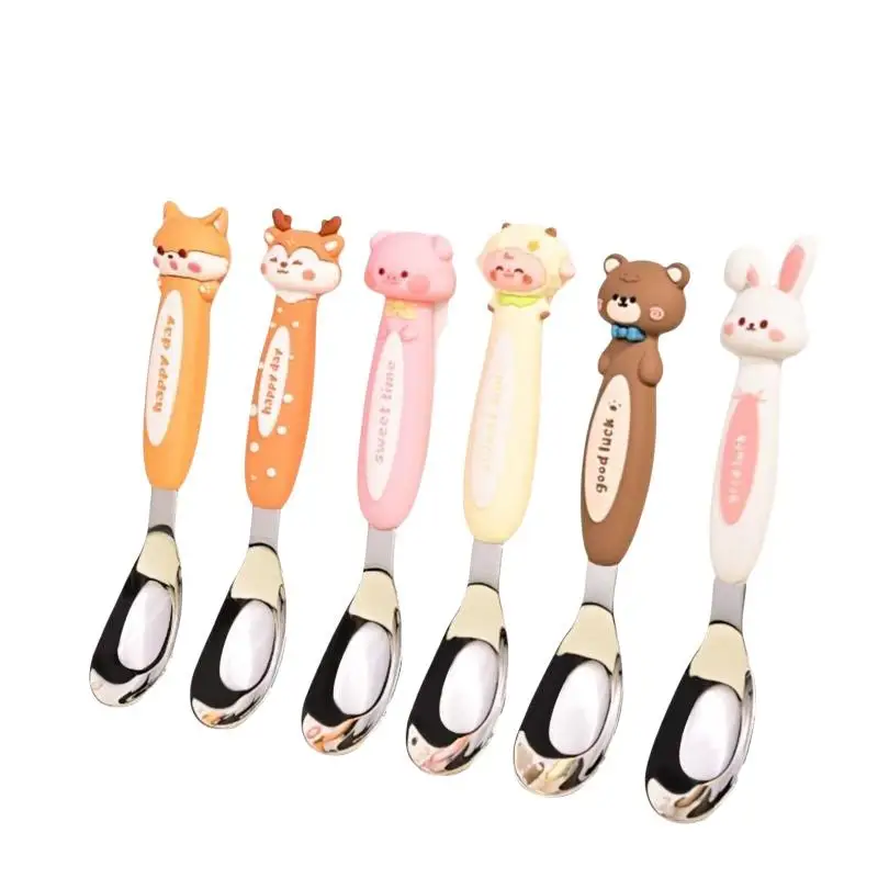Portable Stainless Steel Children's Spoon 3D Animal Cartoon Baby Feeding Spoon Tableware Rice Spoon Food Accessories