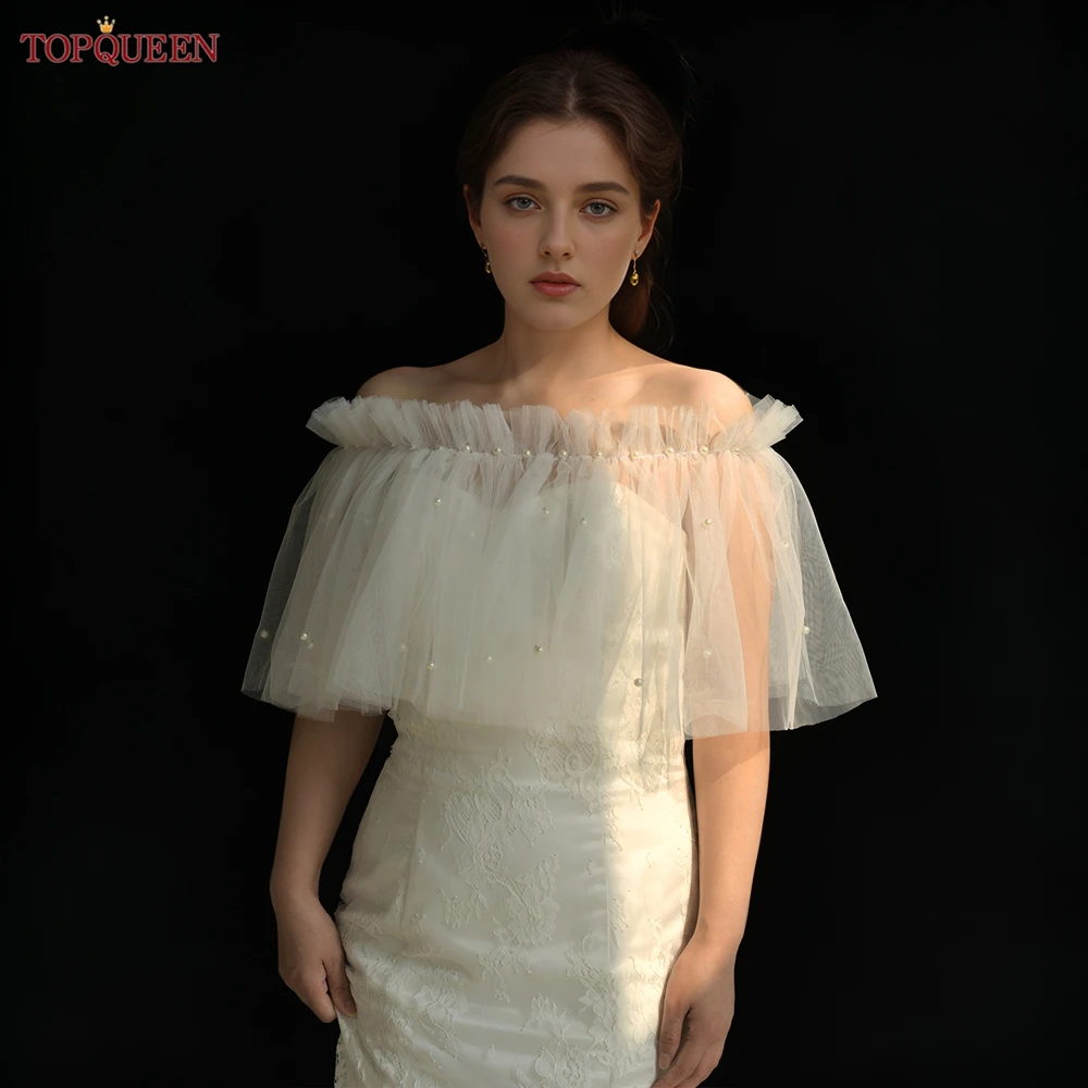 

Топквин: Нежное пальто-болеро из тюля с жемчужным воротником, накидка с пышными рукавами, свадебный жакет-шаль, DIY VG112