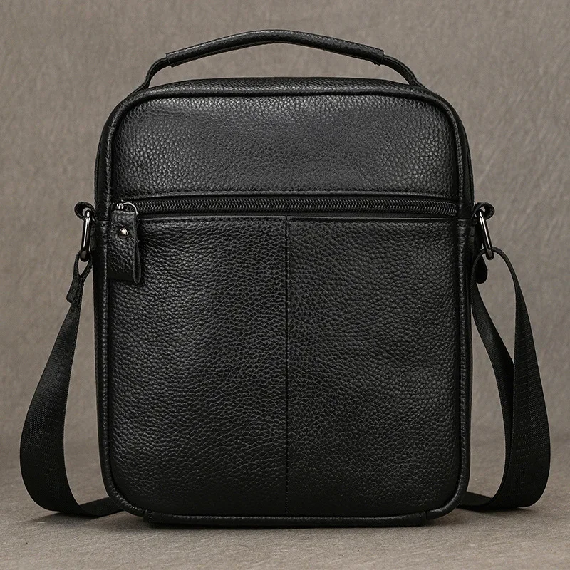 Bolso de hombro de cuero negro para hombre