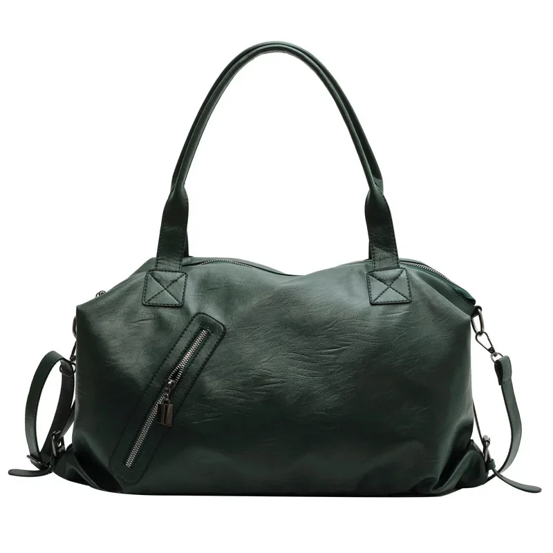 Women‘s Big Green Shoulder Bags Quality Soft Leather Tote Bag New Large Capacity Handbags Lady 2023 Casual All Match Shopper Bag