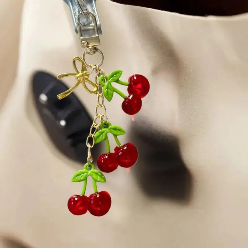 Y2K Simulation Cherry Fruit Keychain Korean Fresh Sweet Keyring Fashion Women Bag Pendant Key Hanging Decoration Girl Gifts