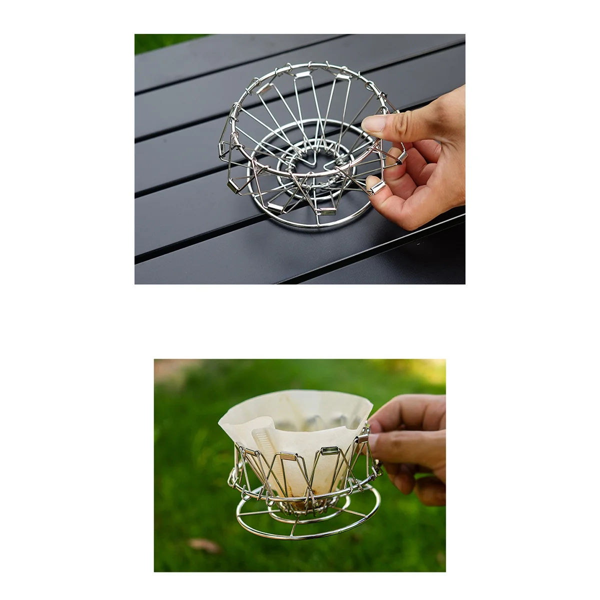 Coffee Filter Stainless Steel Cone Pour Over Coffee Dripper Stand Holder Foldable Portable Coffee Filter Gold