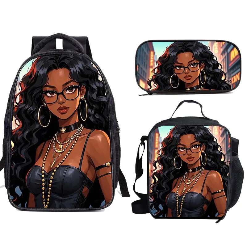 

Trendy Popular Funny African girl 3D Printed 3pcs/Set pupil School Bags Laptop Daypack Backpack Lunch bag Pencil Case