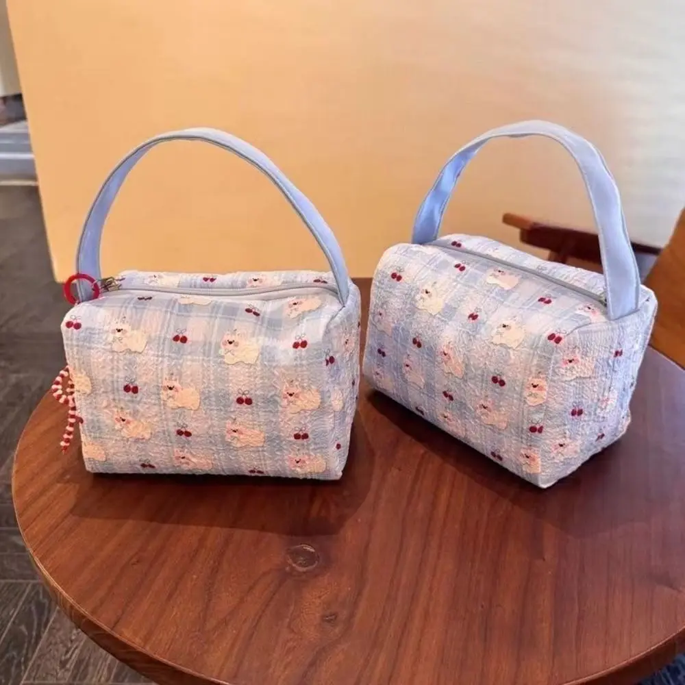 حقيبة مستحضرات التجميل النسائية المطبوعة على شكل كلب كرتوني، منظم مستحضرات التجميل المحمول، حقيبة يد للسفر، حقائب أدوات الزينة ذات سعة كبيرة