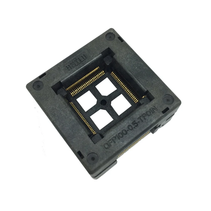 QFP100 Electronics Socket Burn in Socket OTQ-100-0.5-09 Pin Pitch 0.5mm IC Body Size 14x14mm Open Top Test Adapter