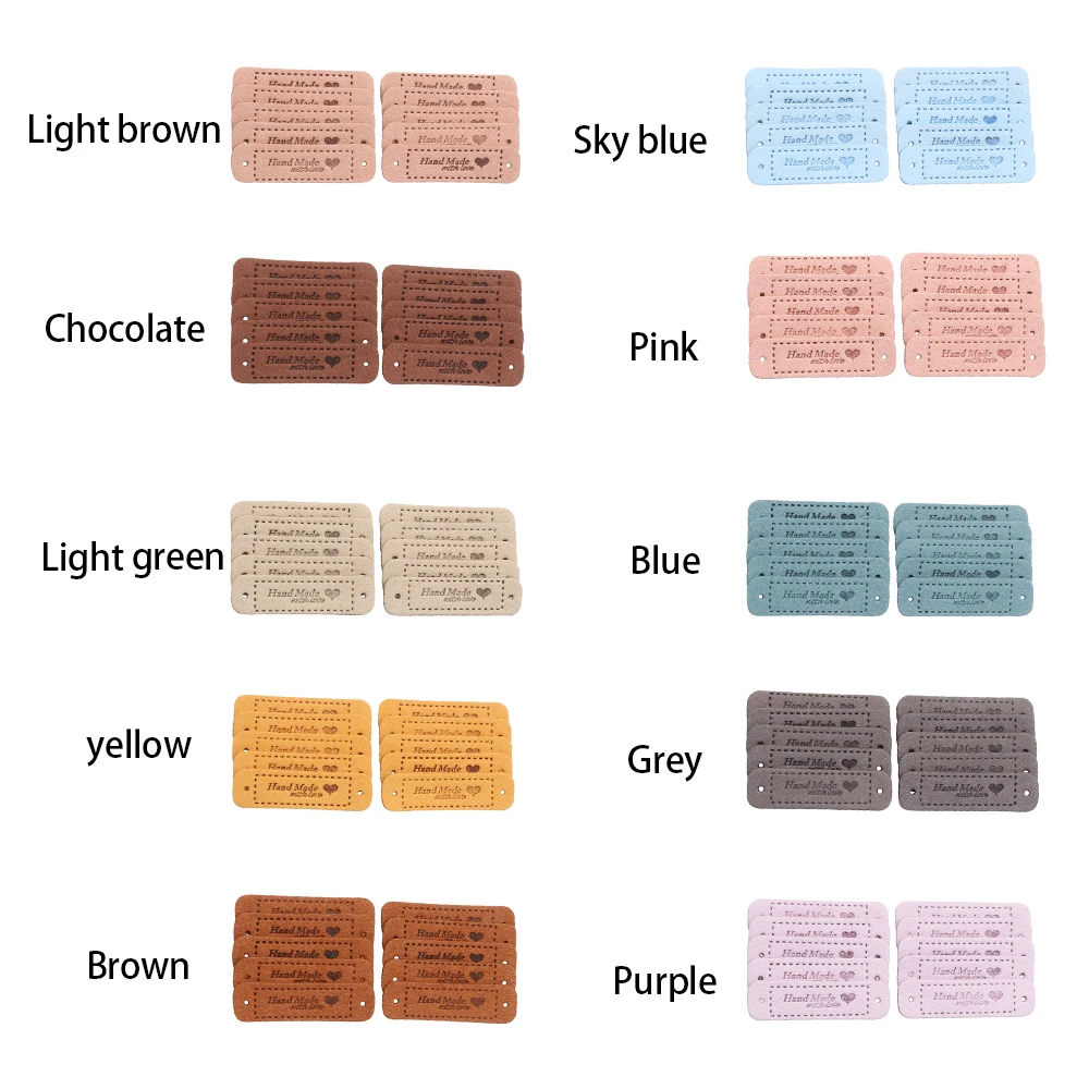 20PCS Arts Sewing Accessories Handmade PU Leather Hand Made With Love Clothes Tags Label Garment Labels