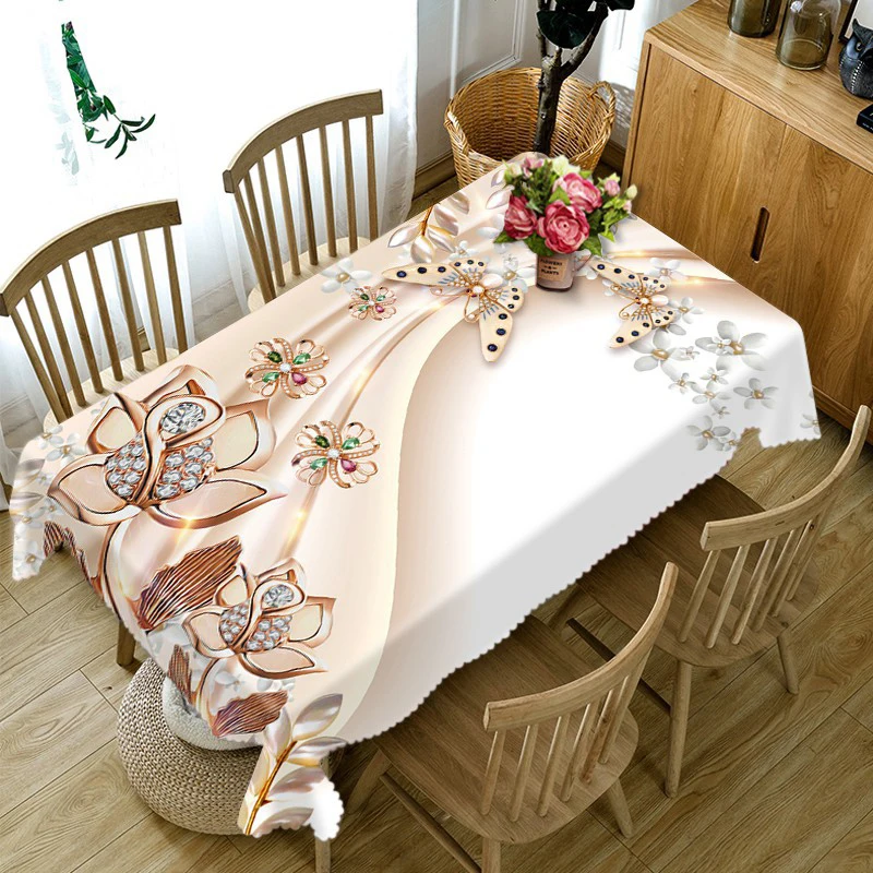 

3D Diamond Flower Tablecloth Butterfly and Morning Glory Washable Thicken Cotton Cloth Rectangular and Round Table Cloth