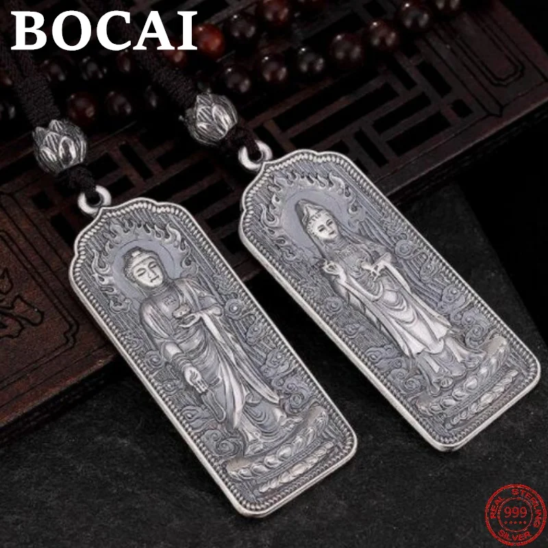 

BOCAI S999 Sterling Silver Pendants for Women Men New Fashion Six Character Mantra Avalokitesvara Tathagata Lotus Amulet