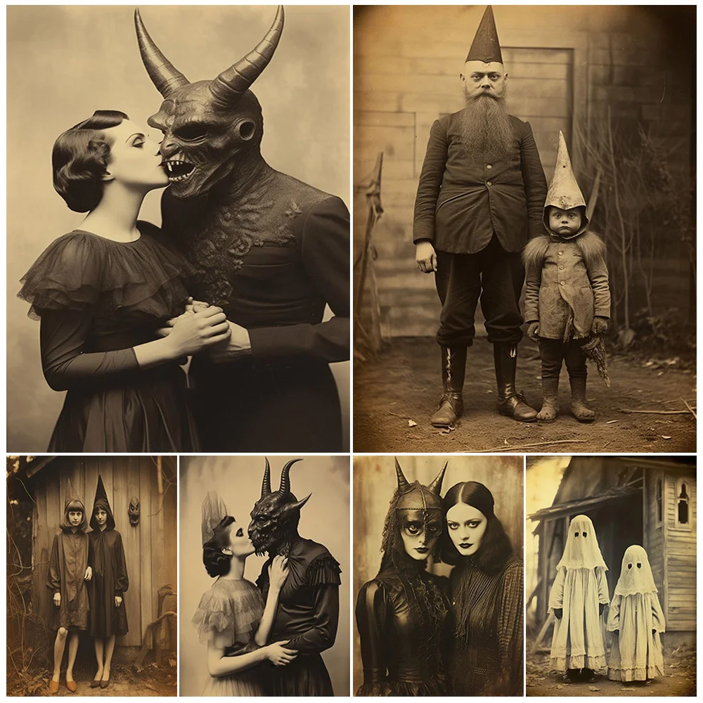 

Witch Sisters,Demon Lovers,Ghost Children,Vintage Photography Art,Poster Print,Pagan Vintage Photos Gothic Wall Art Print Decor