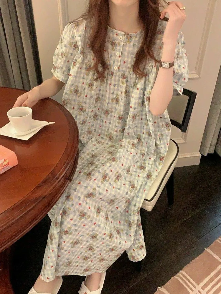 

Summer Cotton Spwear Women's Casual Thin Strap Cartoon Print plus Size Home Clothes Comfortable Breathable Nightgown