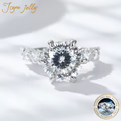 JoyceJelly Luxury 5carat 11mm 100 Faceted Cut Portuguese Cutting Moissanite Ring For Women 925 Sterling Silver Wedding Jewelry