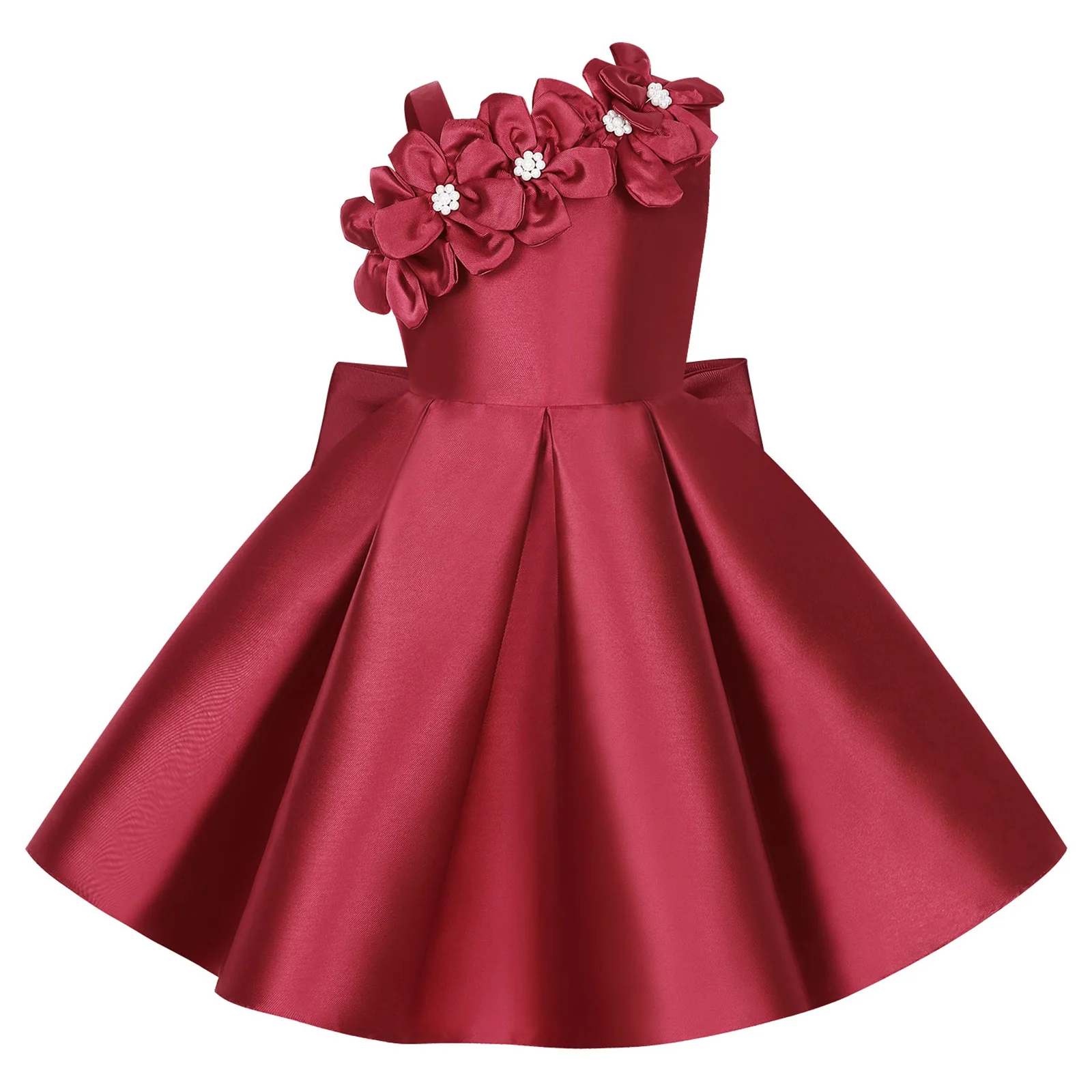 Vestido de festa sem mangas para crianças, elegante vestido de princesa para meninas, vestido de noiva com bowknot, vestido formal para aniversário