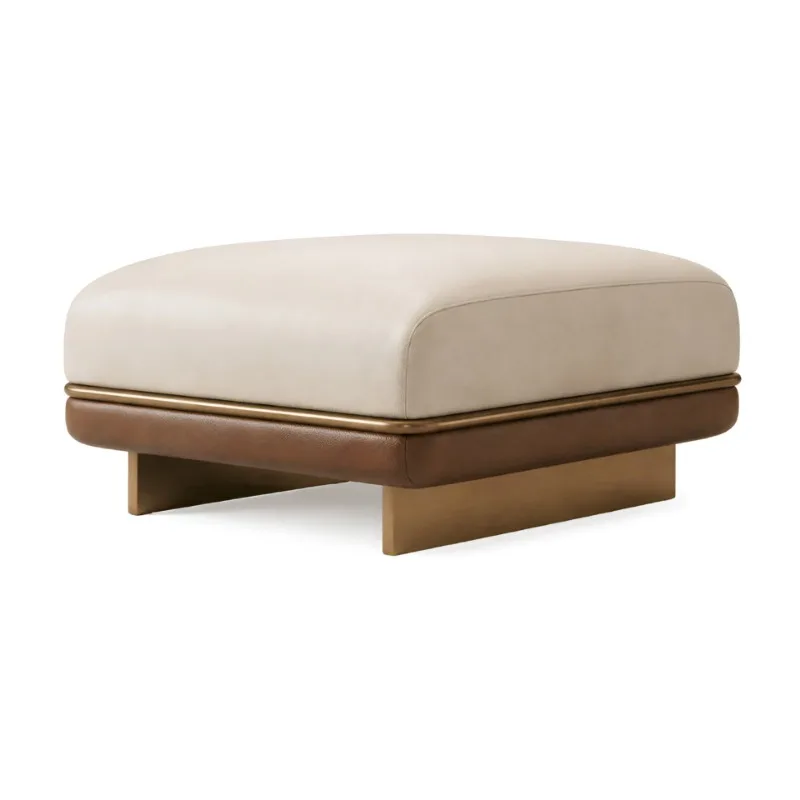Italian light luxury leather sofa footstool, living room leisure chair matching footstool, two-color splicing living room sofa