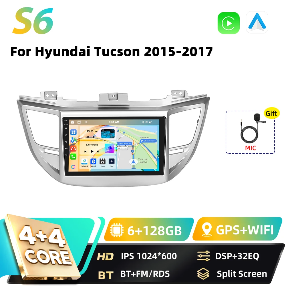 Podofo Qualcomm 8Core CarPlay Android Auto Auto Intelligente Systemen Voor Hyundai Tucson 2015-2017 GPS DSP FM RDS 2din Autoradio