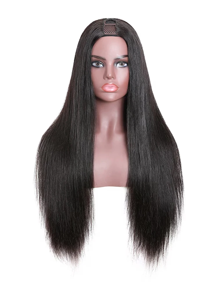 Wholesale U Part Human Hair Wigs Remy Straight natural Wigs Pre Plucked No Leave Out For Women Natural On Sale Clearance 180%