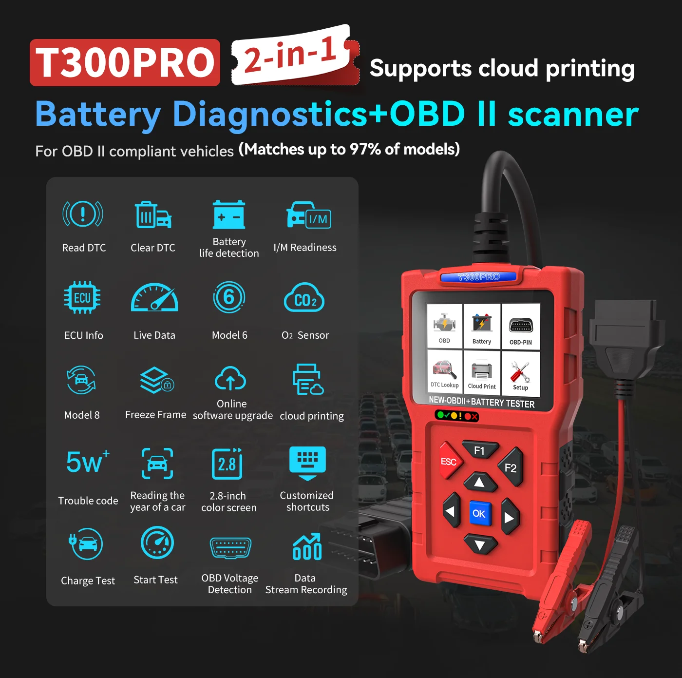 T300 Pro Car OBD2 Scanner Popular Efficient Engine Fault CAN Diagnostic Tool Code Reader Tool