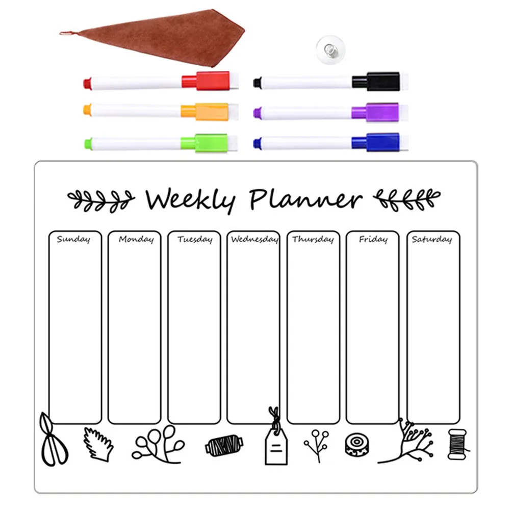 1Set Clear Fridge Dry Erase Board Magnetic Weekly Planner Daily Schedule Organizer Reusable to-Do List Message Board Plastic