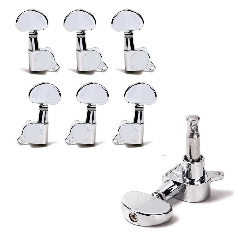 

6Pcs Guitar Machine Heads Sealed Tuning Pegs 3l3r with Screws Ferrules Bushings for Acoustic Electric Guitar Silver Half Round
