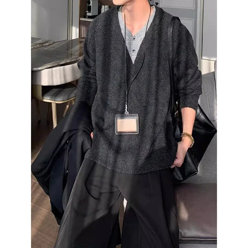 Suéter de Punto para Hombre, Cseta Interior de Dos Piezas Falsa, Estilo Retro, Material de Alta Calidad, Fácil de Deformar