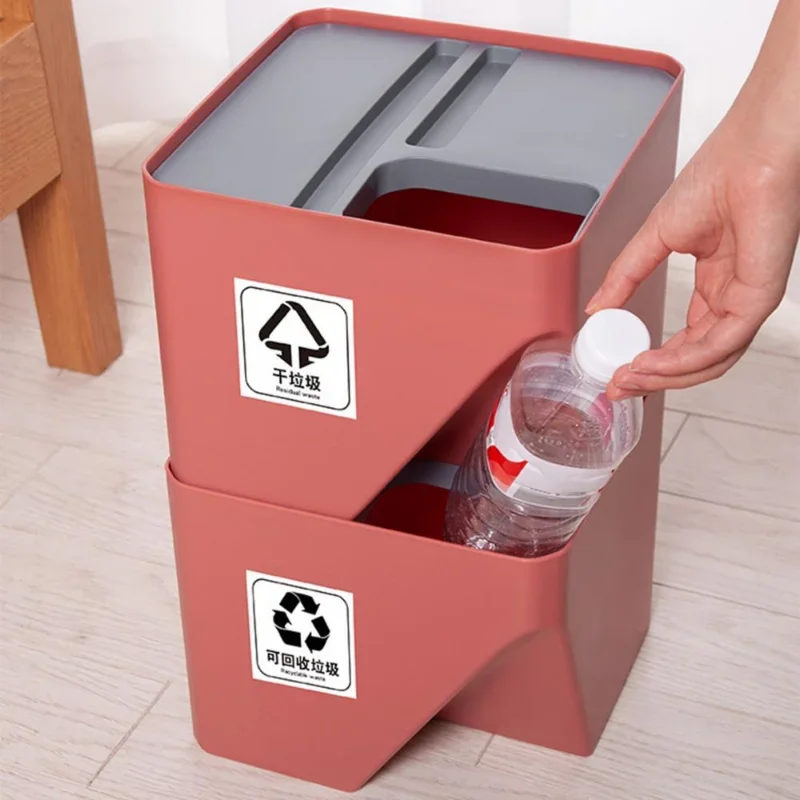 1Pc Stackable Kitchen Trash Can Recycle Bin Sorting Trash Bin Household Dry Wet Separation Waste Bin Rubbish Bin Bathroom Tool