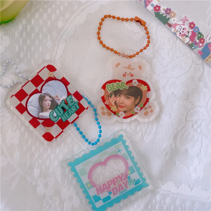 Cute Photo Frame Key Chain TransparentArcylic Pendant Decorative Idol Photocard Backpack Keyring Gift School Stationery