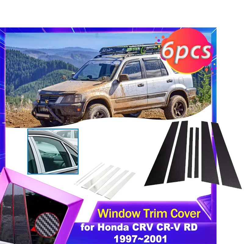 

Накладки на дверные и оконные стойки для Honda CRV CR-V RD 1997~2001 1998 1999, карбон, хром, наклейки на B и C стойки, аксессуары