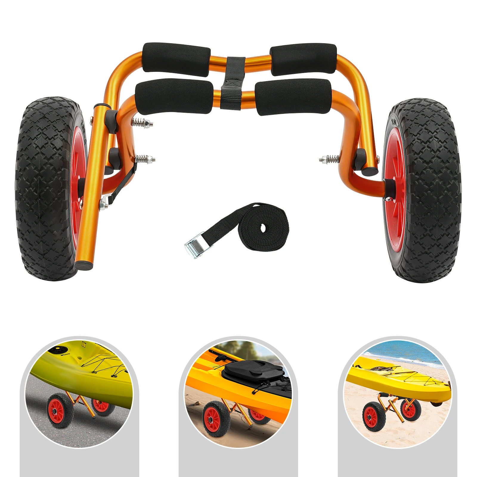 Carrello per kayak pieghevole Carrello per trasporto in canoa per navi marine con ruota solida Alluminio arancione nero