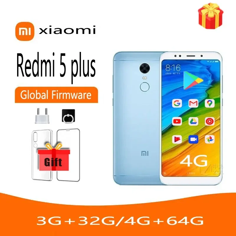 

Global firmware Xiaomi Redmi 5 plus Smartphone 32GB Android Cellphone 4000mah Fingerprint Recognition Snapdragon 625 used phone