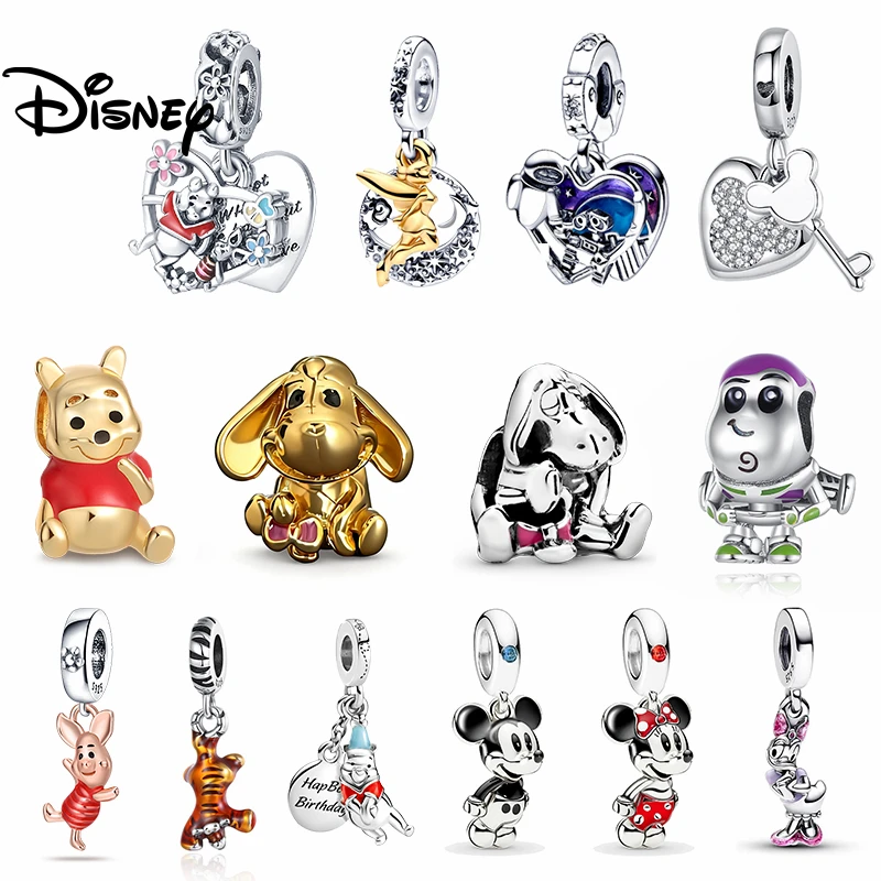 Pendentif en argent 925 Disney Mickey Winnie l'ourson WALL-E, adapté au collier, bracelet original, DIY, cadeau de fête pour femmes 3
