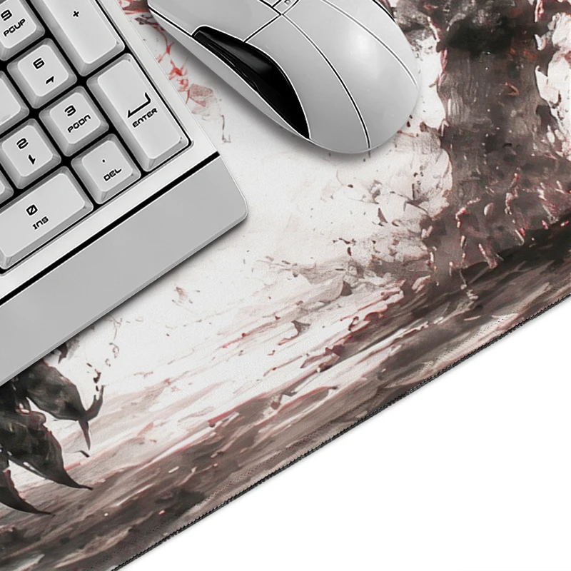 Mouse Pad Gamer Black White Red Ink Wolf printon demand New Home HD Mousepad XXL Non-Slip Soft Carpet Office Laptop Mouse Mats