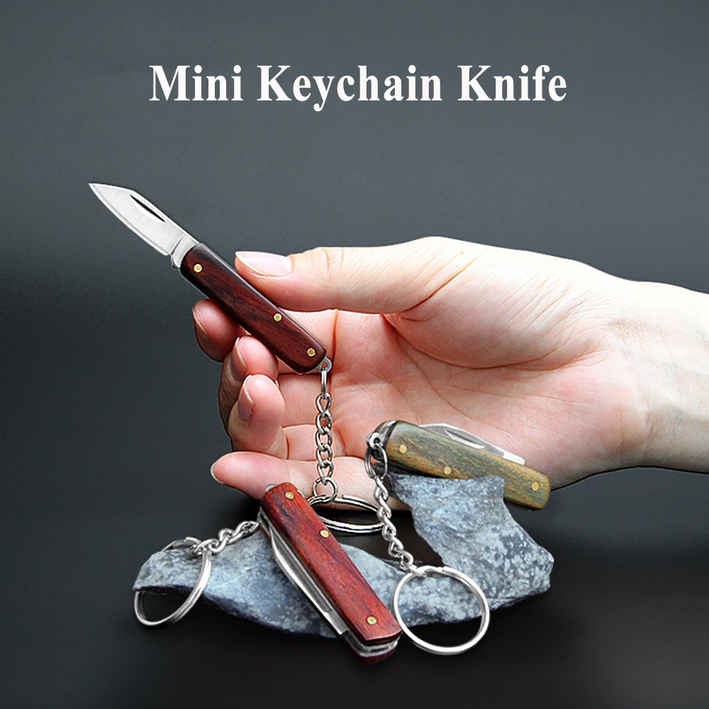 Mini Portable Folding Knife Sandalwood Handle Keychain Cs Go Knife EDC Tools Small Pocket Knifves Sharp Outdoor Camping Cutter