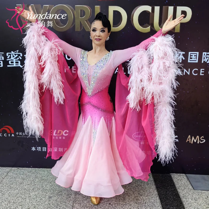 

B-24138 New Women Modern Dance Rhinestone Color Diversity Dress Ballroom National Standard Waltz Competition Performance