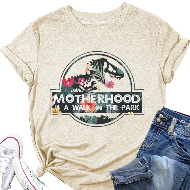 MOTHERHOOD IS A Walk in the Park 티셔츠, 재미있는 레터링 프린트, 캐주얼 캐주얼 티셔츠, 여름