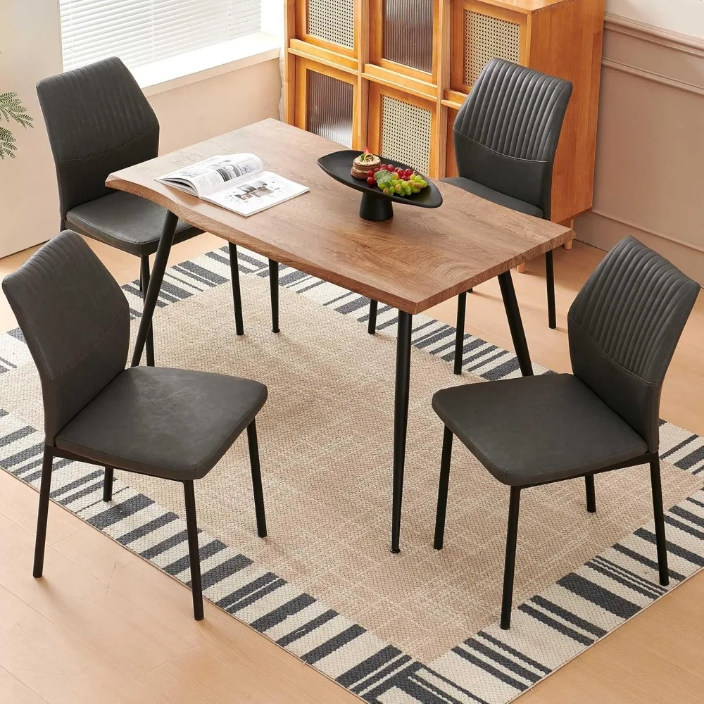 

47 Inch Dining Table Set for 4, 5-Piece Modern Kitchen Table with Chairs, Small Dinner Table Chair Set of 4, Wood Top