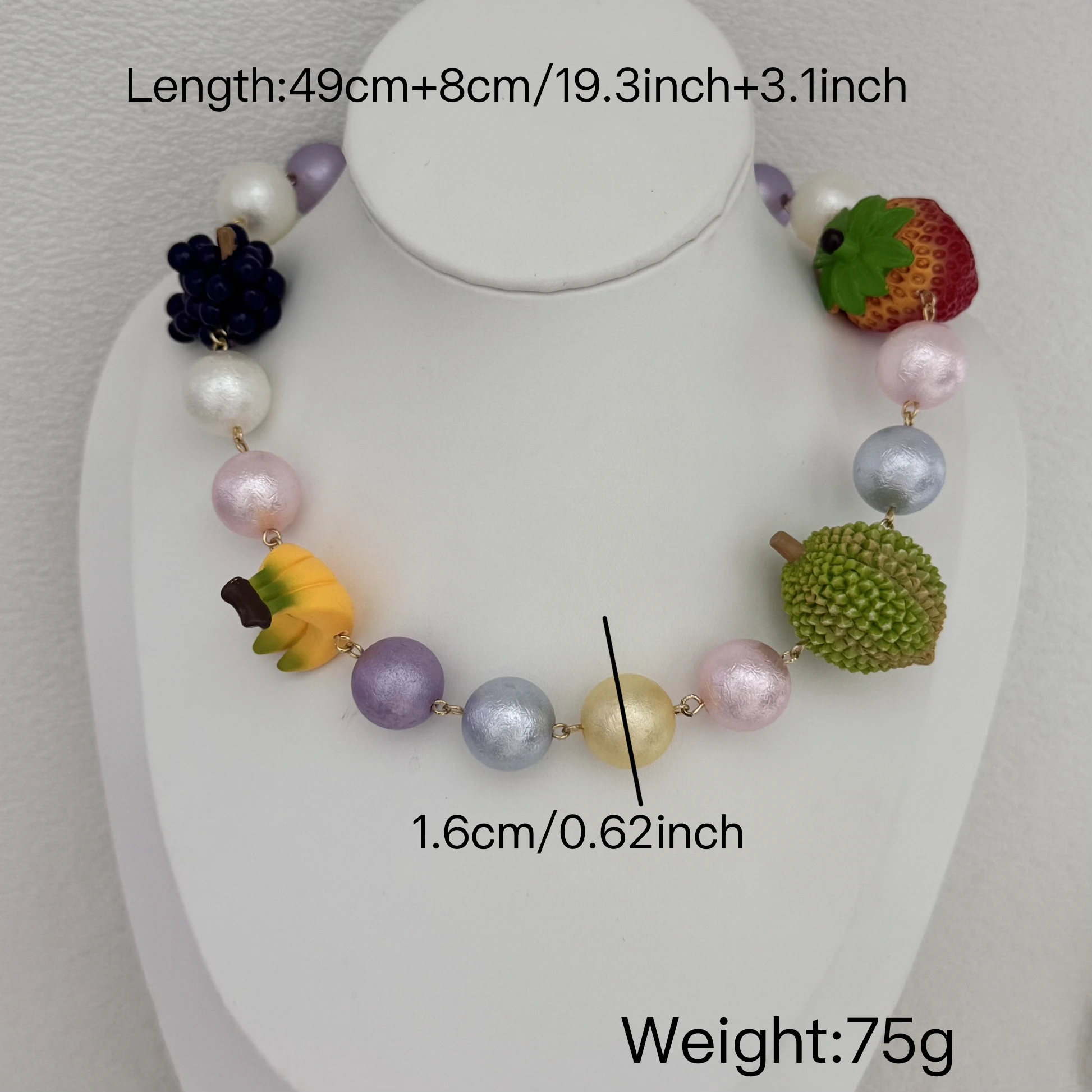 Tropical Fruit Necklace Acrylic Simulation Strawberry Grape Beads Exaggerated Clavicle Chain for Women Multiple Dose of Dopamine